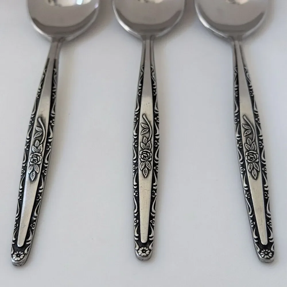 3pc Interpur Soup Spoons Stainless Rose Satin Glossy Bowl Black Accent Korea